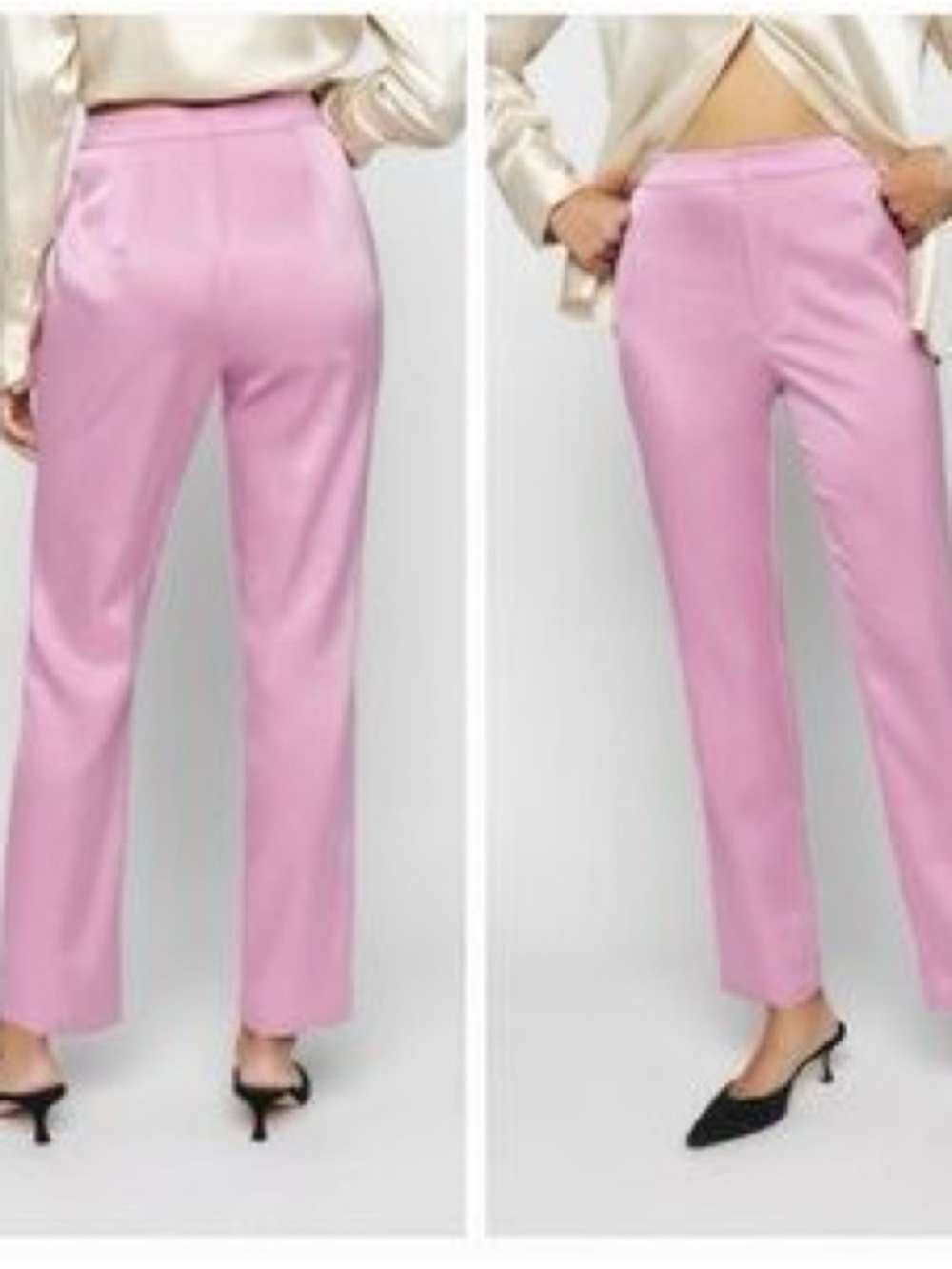 Reformation Owen pants in pink satin